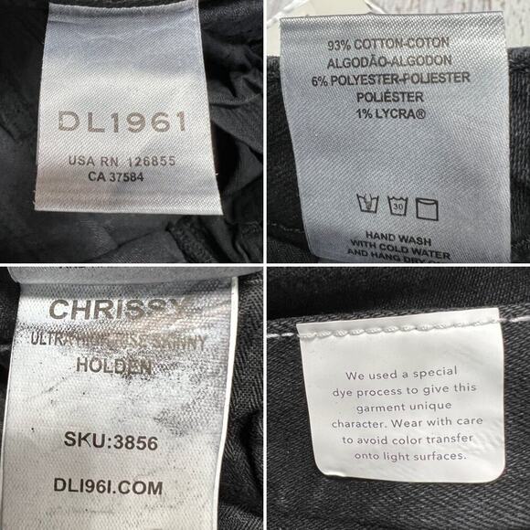 NWT DL1961 CHRISSY Ultra High Rise Skinny Jeans SIZE 26 HOLDEN Black Studded NEW - Picture 6 of 14